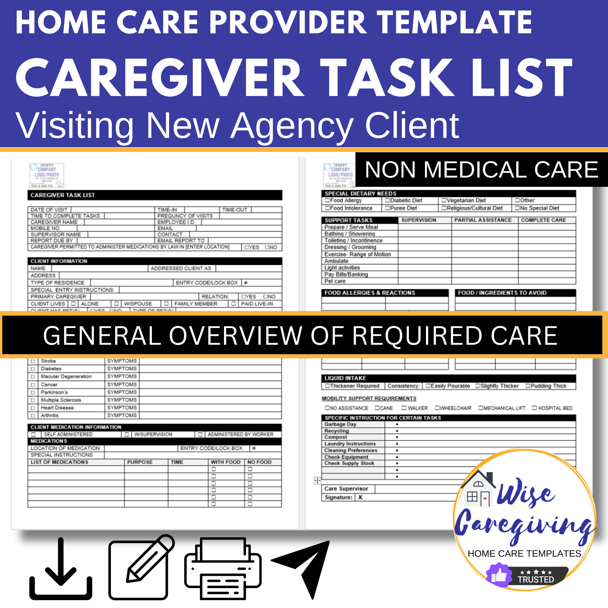 Caregiver Task List Template for New Home Care Clients - Wisecaregiving