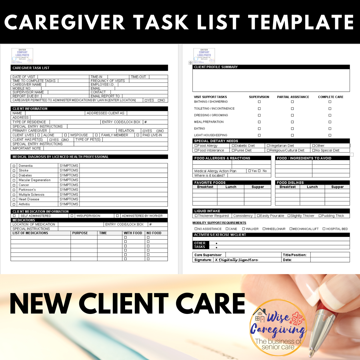 Caregiver Task List Template for New Home Care Clients - Wisecaregiving