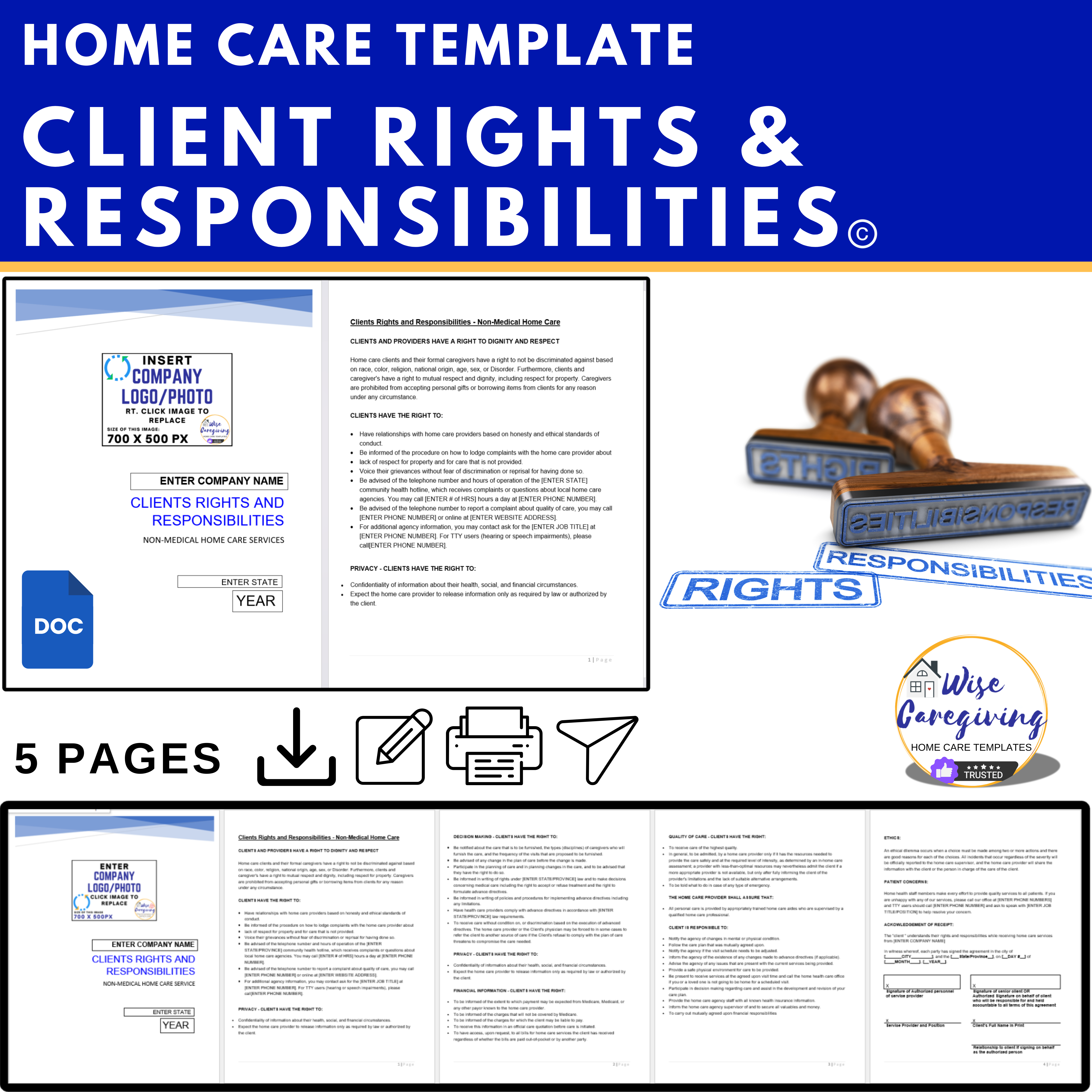 Printable Client Rights Clients Rights and Responsibilities Home Care Template | Editable | Pr