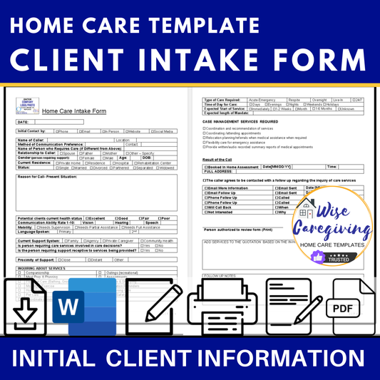 Home Care Intake Form Template - Wisecaregiving