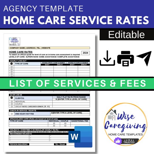 Home Care Service Rates Template