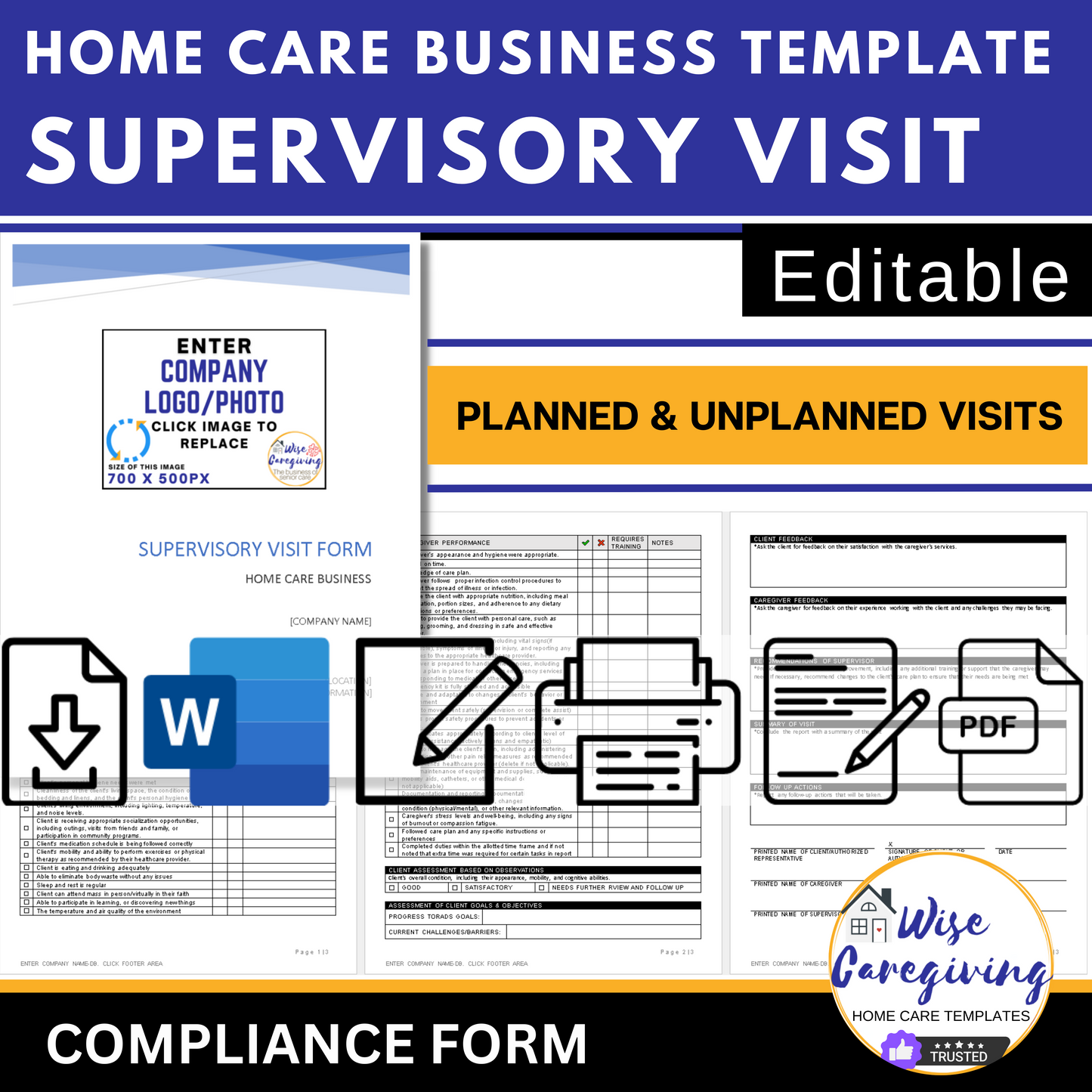 Home Care Supervisory Visit Form Template