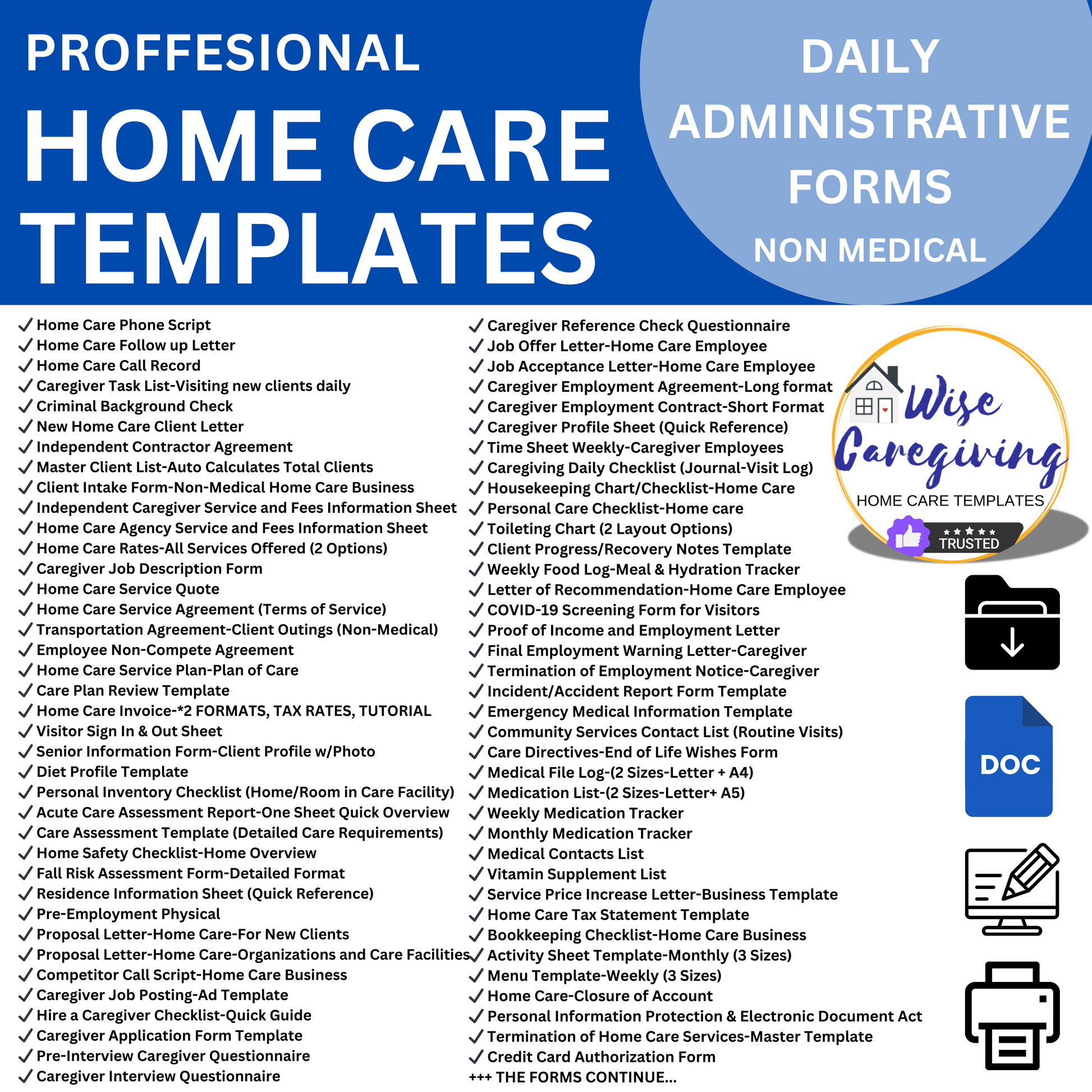 Home Care Business Administrative Form Templates Bundle - Wisecaregiving