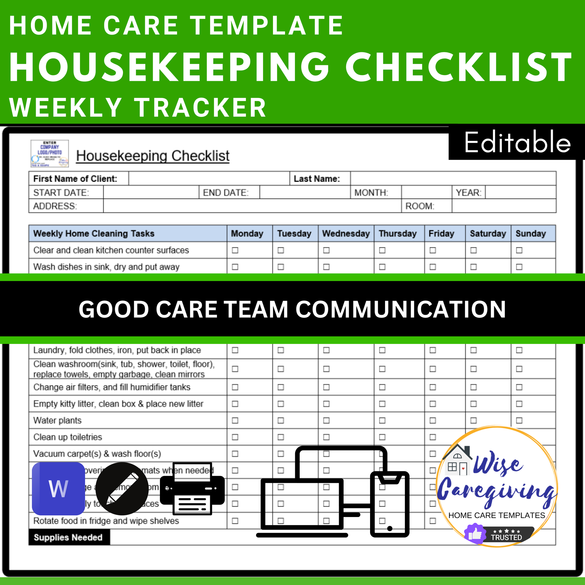 Caregiving Checklist Template Bundle - Wisecaregiving