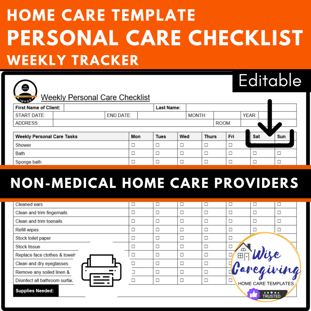 Personal Care Checklist Template | Editable | Printable