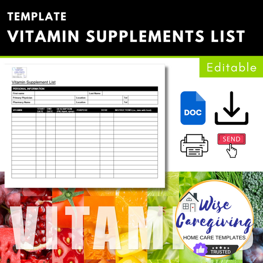 Vitamin Supplement List Template