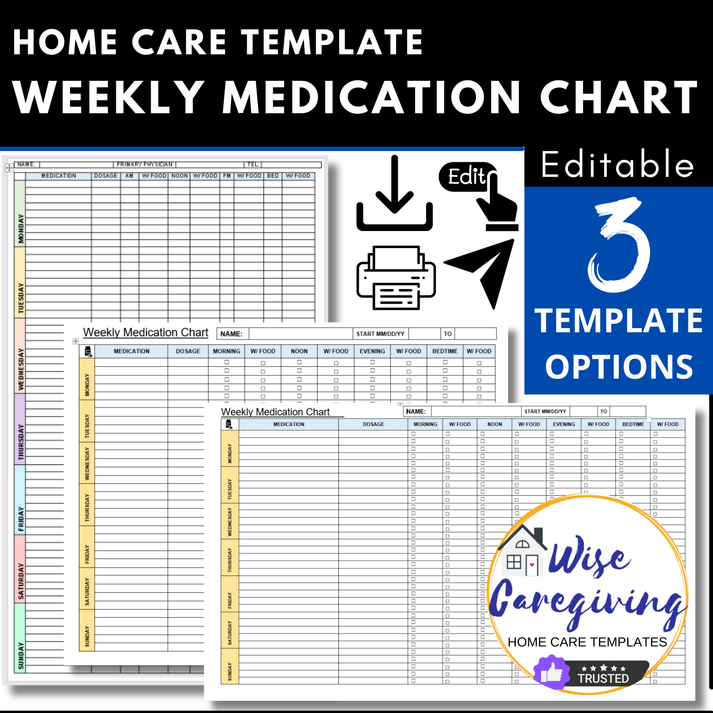 Weekly Medication Chart Templates | 3 Formats | Printable