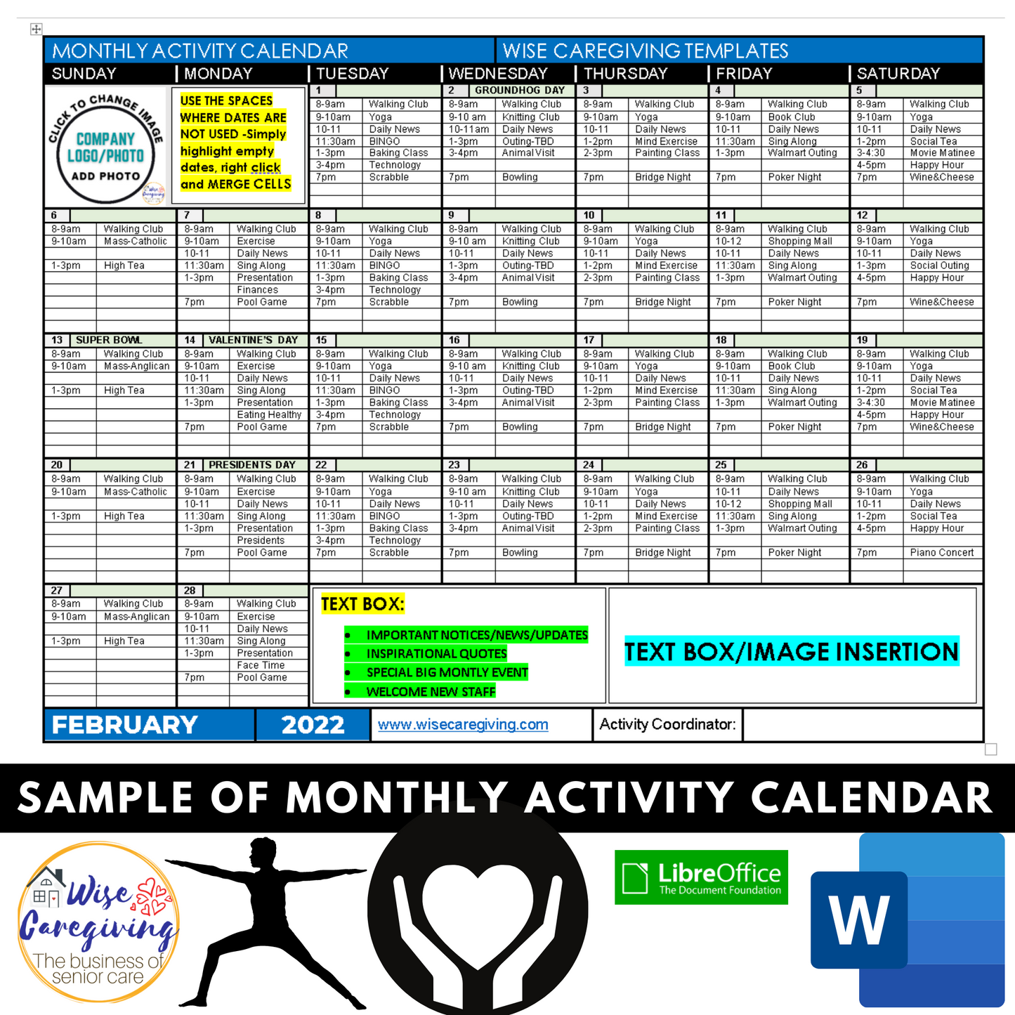 Monthly Activity Calendar Template